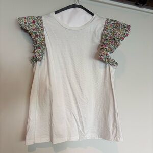 White tee with floral sleeves